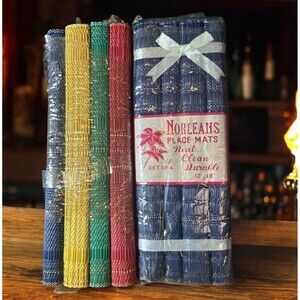 Vtg Norleans Woven Grass Placemats Tiki Bar Decor Set of 4 Blue & 4 Multicolored